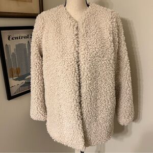 Band of Gypsies Cream and Leopard Open Front Teddy Sherpa Jacket SZ S